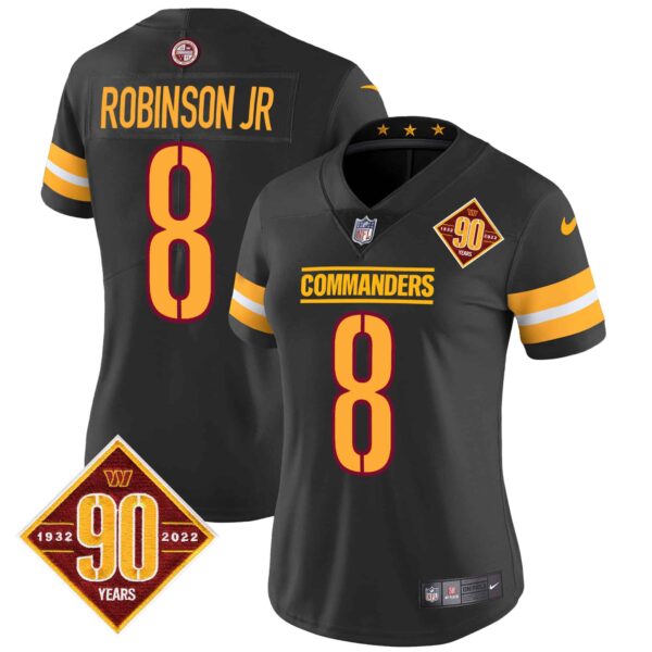 Women’s Washington Commanders 90th Anniversary Patch Vapor Jersey V2 – All Stitched – Black – Robinson Jr.