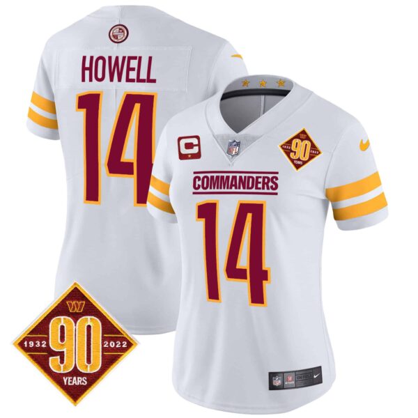 Women’s Washington Commanders 90th Anniversary Patch Vapor Jersey V2 – All Stitched – White – Sam Howell