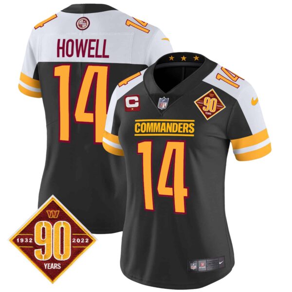 Women’s Washington Commanders 90th Anniversary Patch Vapor Jersey V2 – All Stitched – Black Alternate – Sam Howell