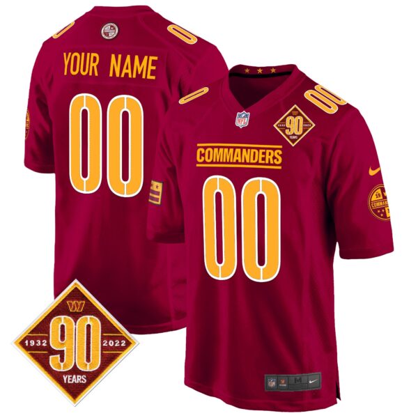 Washington Commanders 90th Anniversary Patch Game Custom Jersey – All Stitched – Burgundy Jersey