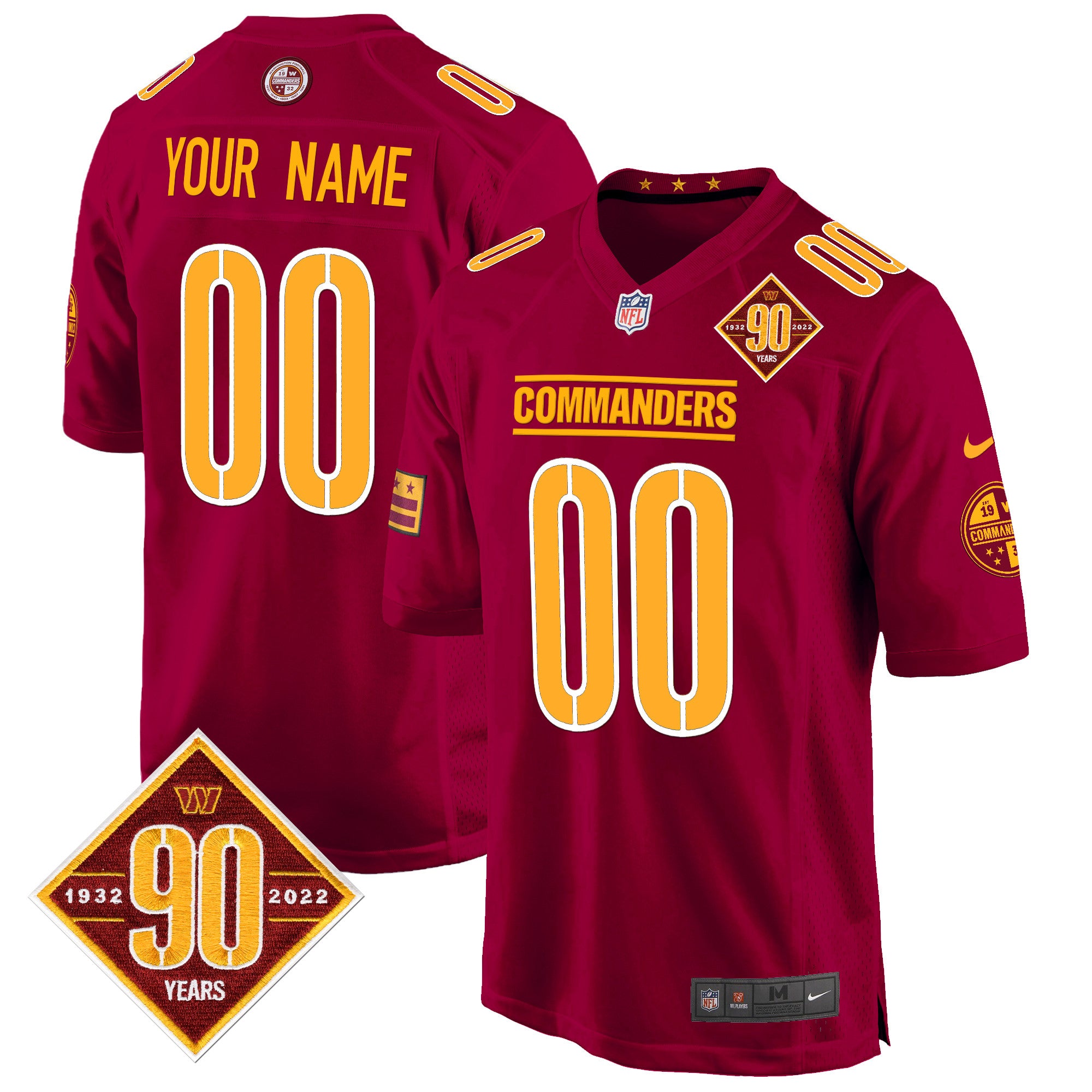 Washington Commanders 90th Anniversary Patch Game Custom Jersey – All Stitched – Burgundy Jersey
