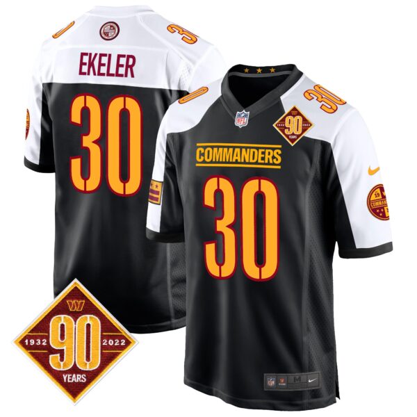 Washington Commanders 90th Anniversary Patch Game Jersey – All Stitched – Black Alternate – Austin Ekeler Jersey
