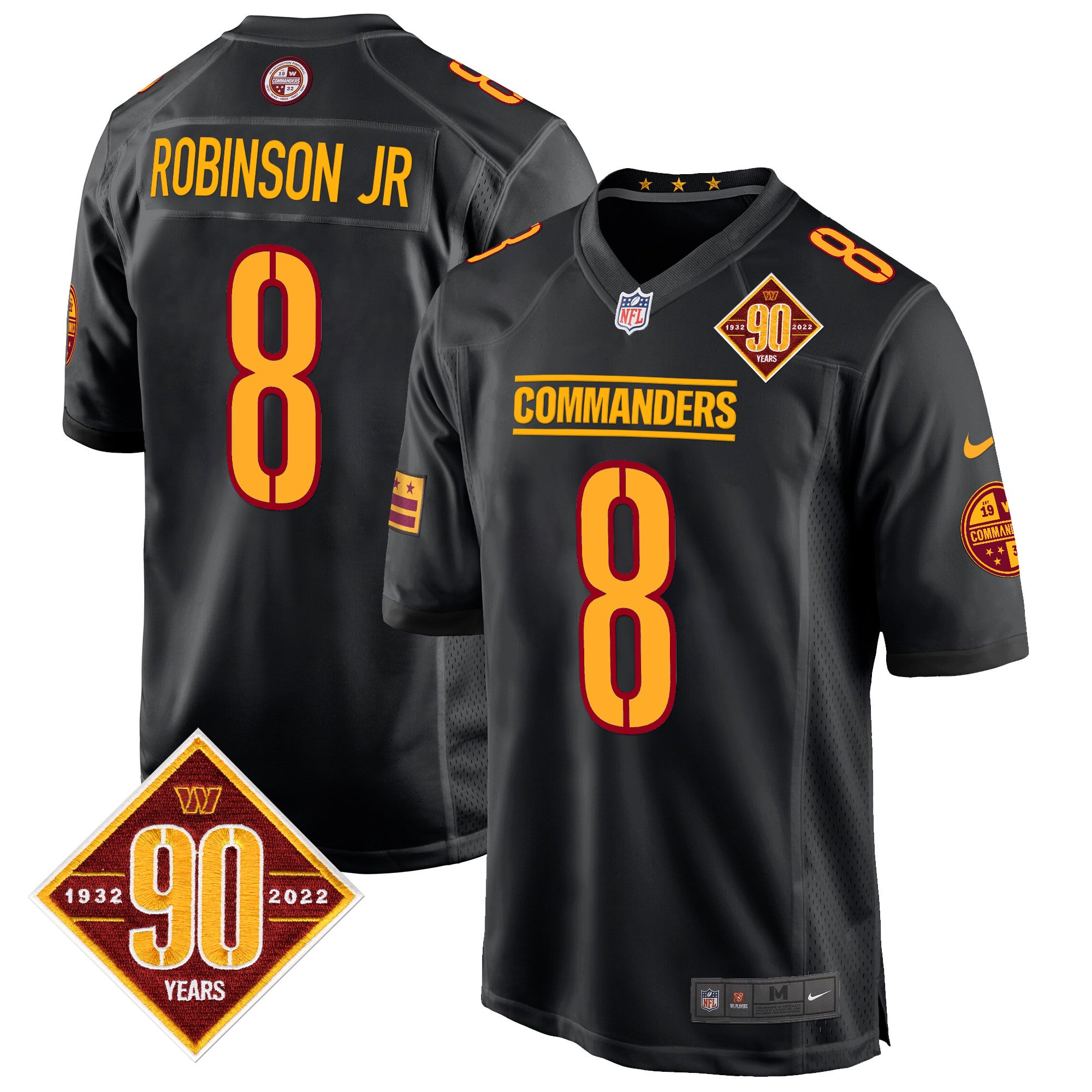 Washington Commanders 90th Anniversary Patch Game Jersey – All Stitched – Black – Robinson Jr. Jersey