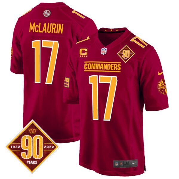 Washington Commanders 90th Anniversary Patch Game Jersey – All Stitched – Burgundy – Terry McLaurin Jersey