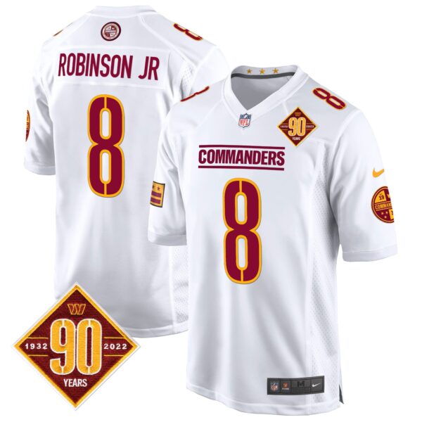 Washington Commanders 90th Anniversary Patch Game Jersey – All Stitched – White – Robinson Jr. Jersey