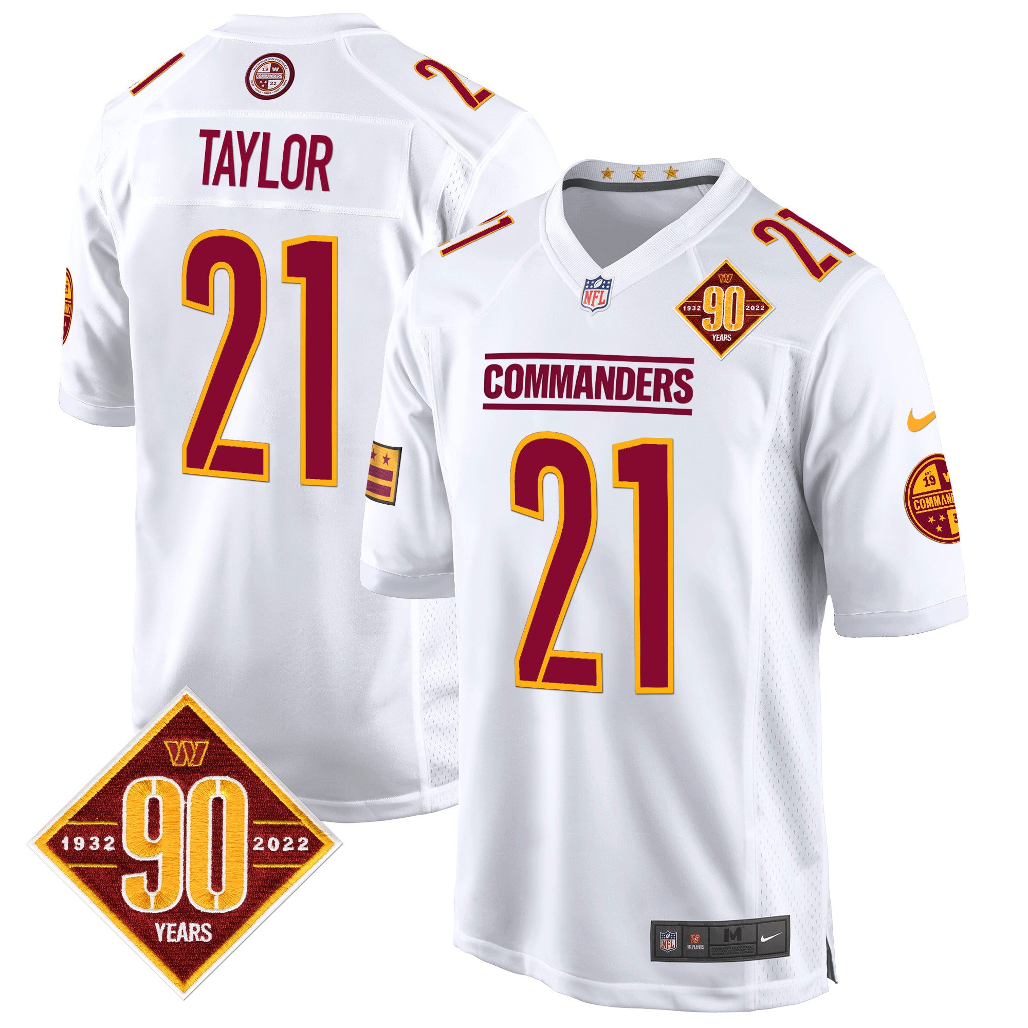 Washington Commanders 90th Anniversary Patch Game Jersey – All Stitched – White – Sean Taylor Jersey