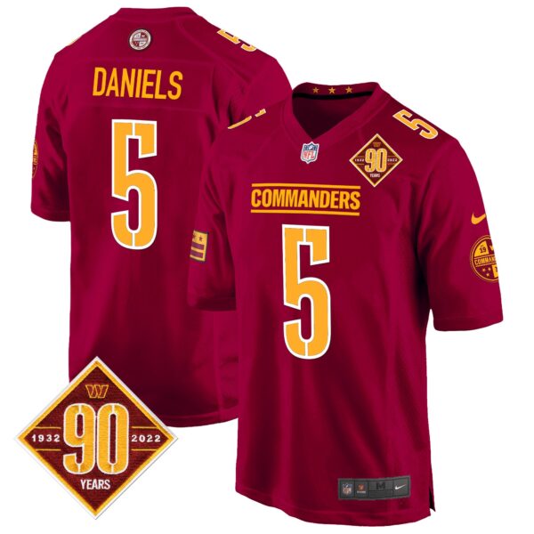 Washington Commanders 90th Anniversary Patch Game Jersey – All Stitched – Burgundy – Jayden Daniels Jersey