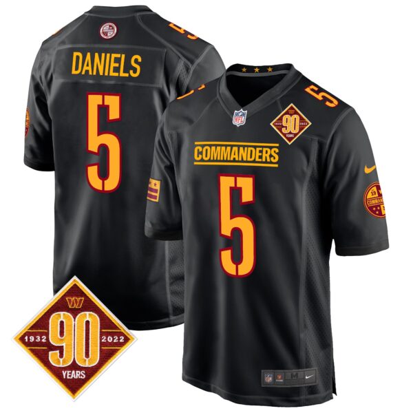 Washington Commanders 90th Anniversary Patch Game Jersey – All Stitched – Black – Jayden Daniels Jersey