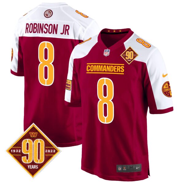 Washington Commanders 90th Anniversary Patch Game Jersey – All Stitched – Burgundy Alternate – Robinson Jr. Jersey
