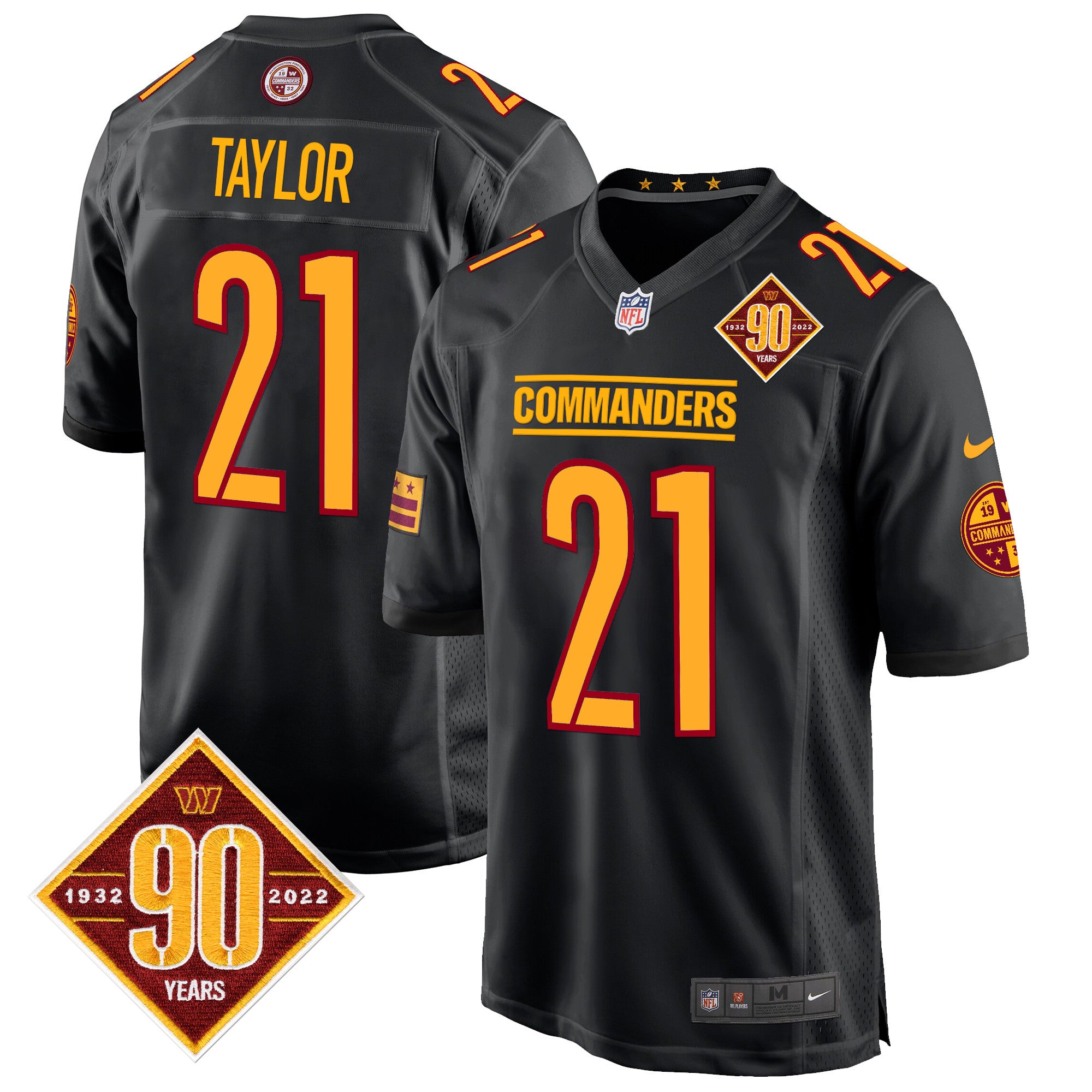 Washington Commanders 90th Anniversary Patch Game Jersey – All Stitched – Black – Sean Taylor Jersey