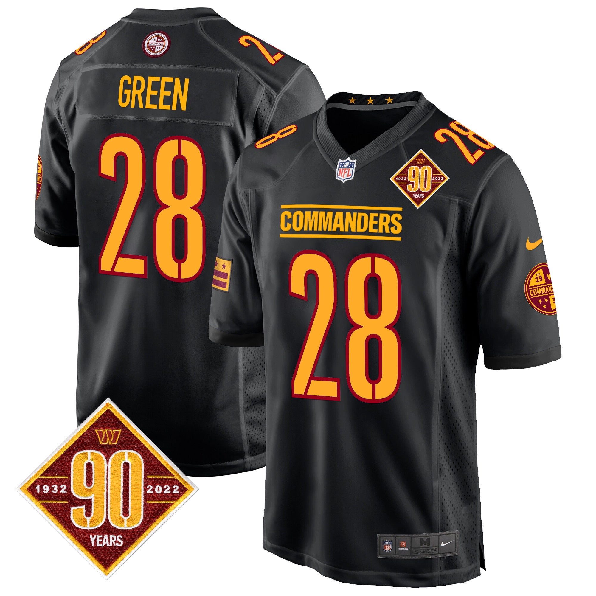 Washington Commanders 90th Anniversary Patch Game Jersey – All Stitched – Black – Darrell Green Jersey