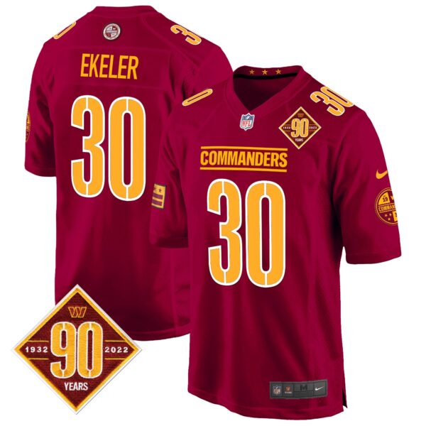 Washington Commanders 90th Anniversary Patch Game Jersey – All Stitched – Burgundy – Austin Ekeler Jersey
