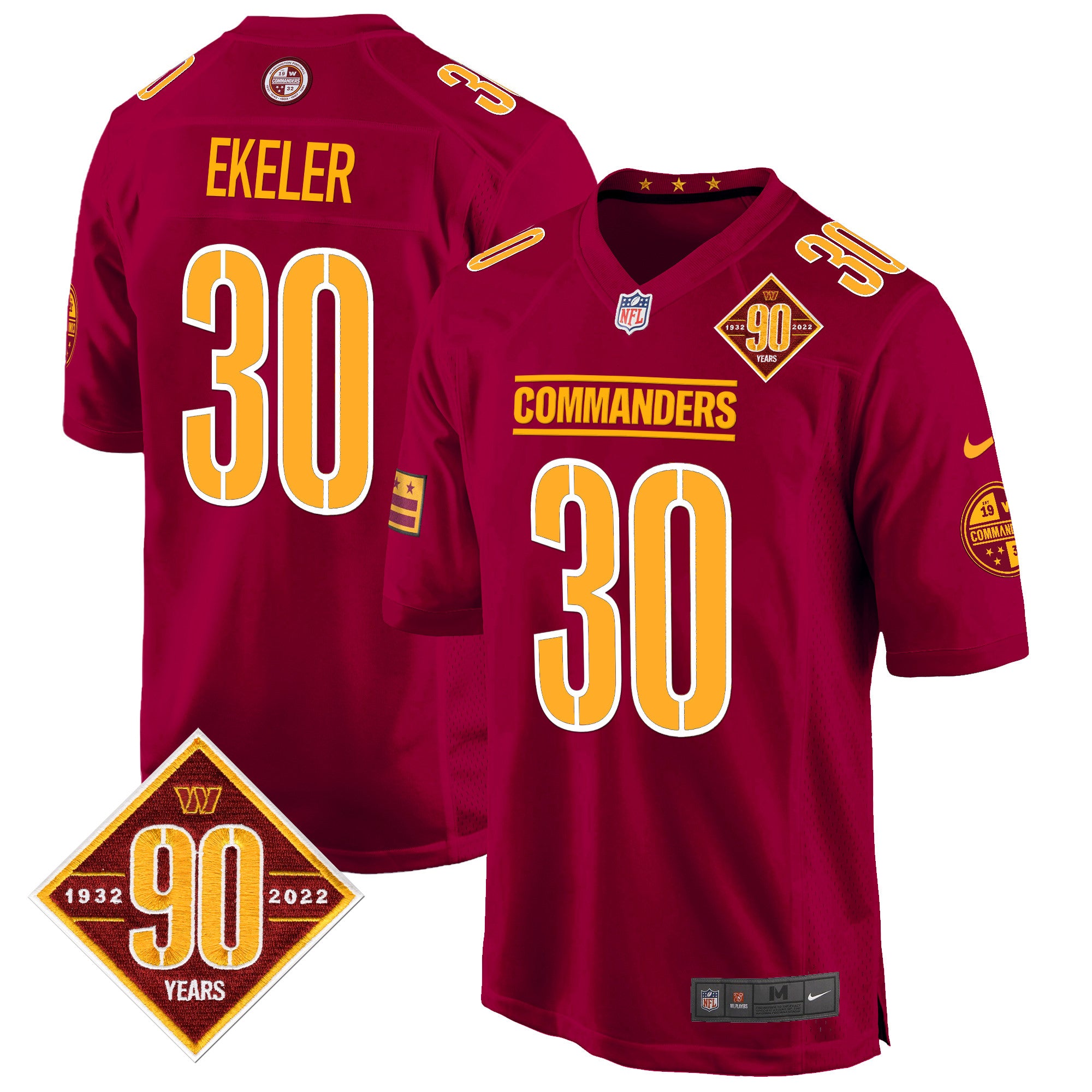 Washington Commanders 90th Anniversary Patch Game Jersey – All Stitched – Burgundy – Austin Ekeler Jersey
