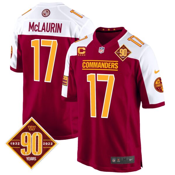 Washington Commanders 90th Anniversary Patch Game Jersey – All Stitched – Burgundy Alternate – Terry McLaurin Jersey