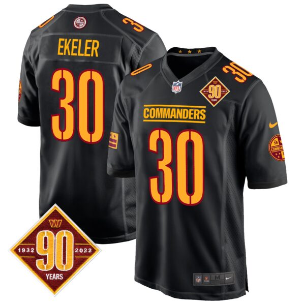 Washington Commanders 90th Anniversary Patch Game Jersey – All Stitched – Black – Austin Ekeler Jersey
