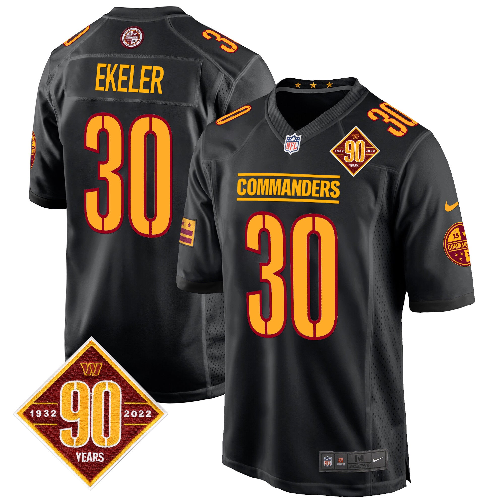 Washington Commanders 90th Anniversary Patch Game Jersey – All Stitched – Black – Austin Ekeler Jersey