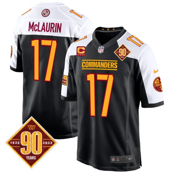Washington Commanders 90th Anniversary Patch Game Jersey – All Stitched – Black Alternate – Terry McLaurin Jersey