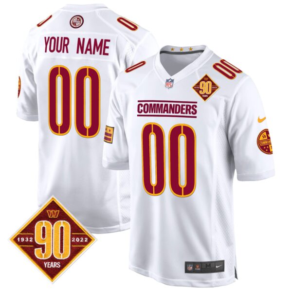 Washington Commanders 90th Anniversary Patch Game Custom Jersey – All Stitched – White Jersey