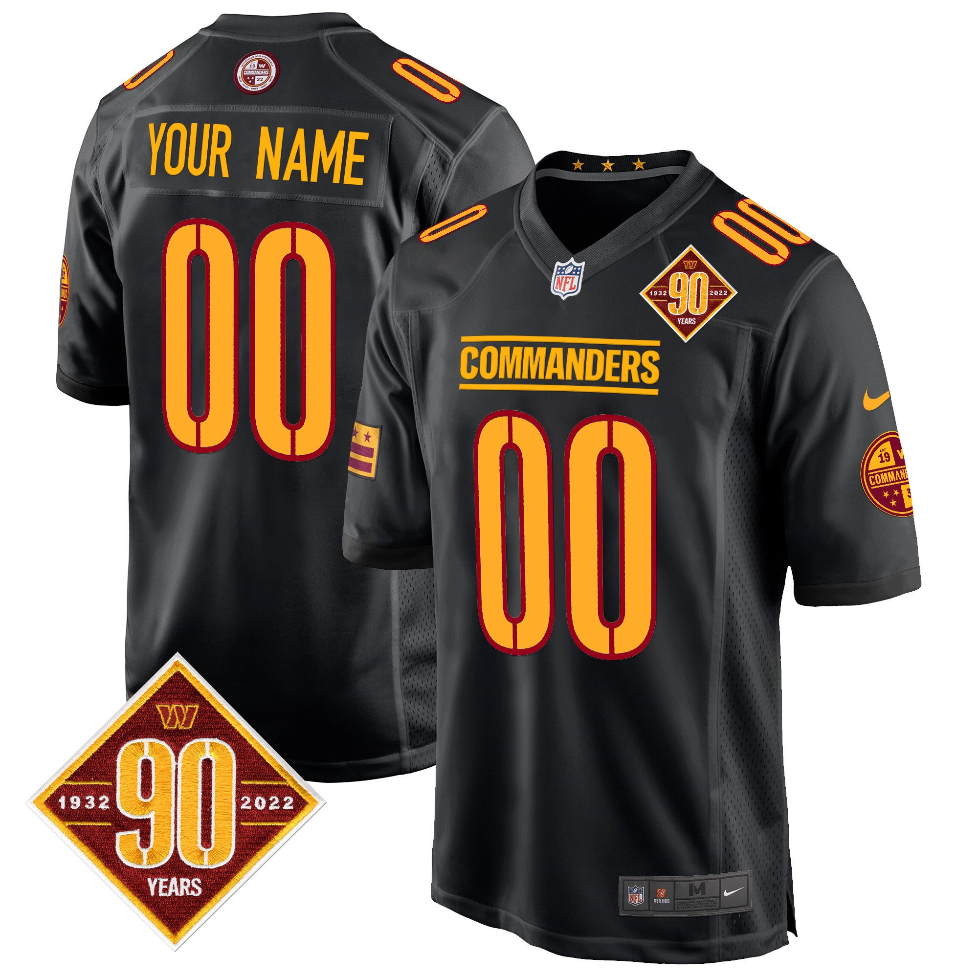 Washington Commanders 90th Anniversary Patch Game Custom Jersey – All Stitched – Black Jersey