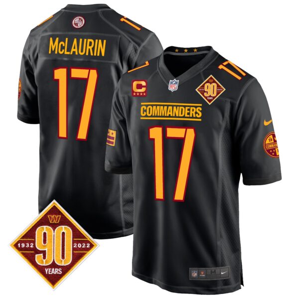 Washington Commanders 90th Anniversary Patch Game Jersey – All Stitched – Black – Terry McLaurin Jersey