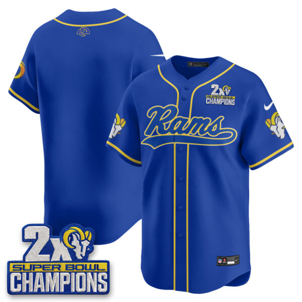 Los Angeles Rams Team 2X Champs Rivalries Vapor Baseball Jersey - All Stitched - Royal