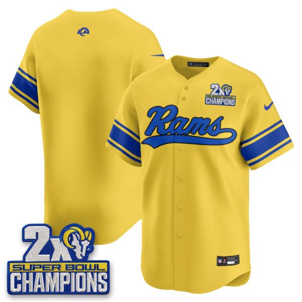 Los Angeles Rams Team 2X Champs Rivalries Vapor Baseball Jersey - All Stitched - Yellow