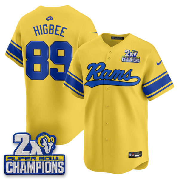 Los Angeles Rams Tyler Higbee 2X Champs Rivalries Vapor Baseball Jersey - All Stitched - Yellow