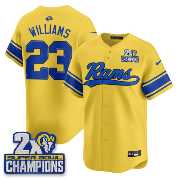 Los Angeles Rams Kyren Williams 2X Champs Rivalries Vapor Baseball Jersey - All Stitched - Yellow