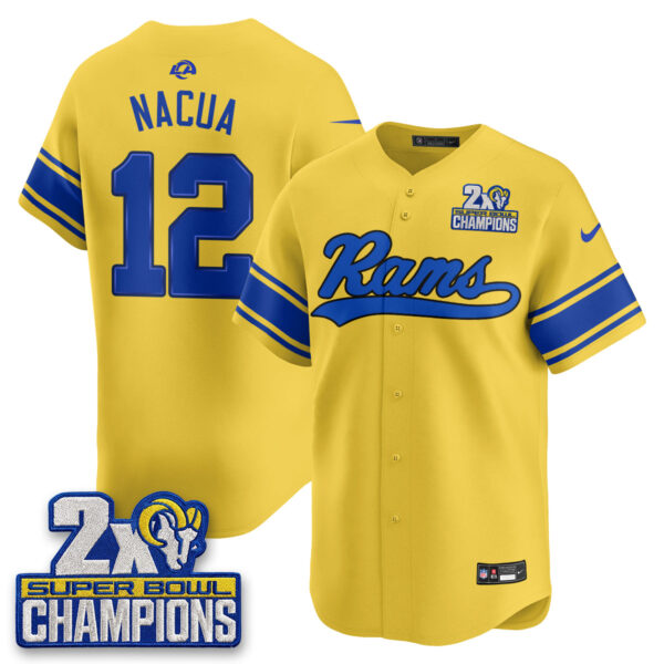 Los Angeles Rams Puka Nacua 2X Champs Rivalries Vapor Baseball Jersey - All Stitched - Yellow