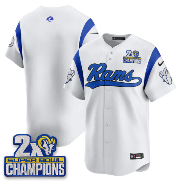 Los Angeles Rams Team 2X Champs Rivalries Vapor Baseball Jersey - All Stitched - White