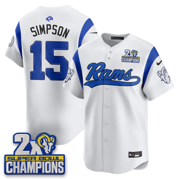 Los Angeles Rams Ty Simpson 2X Champs Rivalries Vapor Baseball Jersey - All Stitched - White