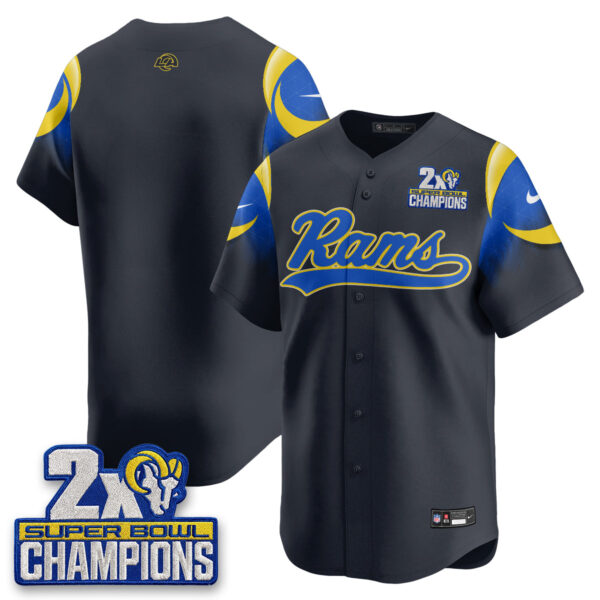 Los Angeles Rams Team 2X Champs Rivalries Vapor Baseball Jersey - All Stitched - Navy