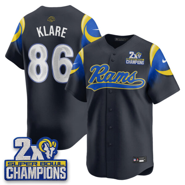 Los Angeles Rams Max Klare 2X Champs Rivalries Vapor Baseball Jersey - All Stitched - Navy