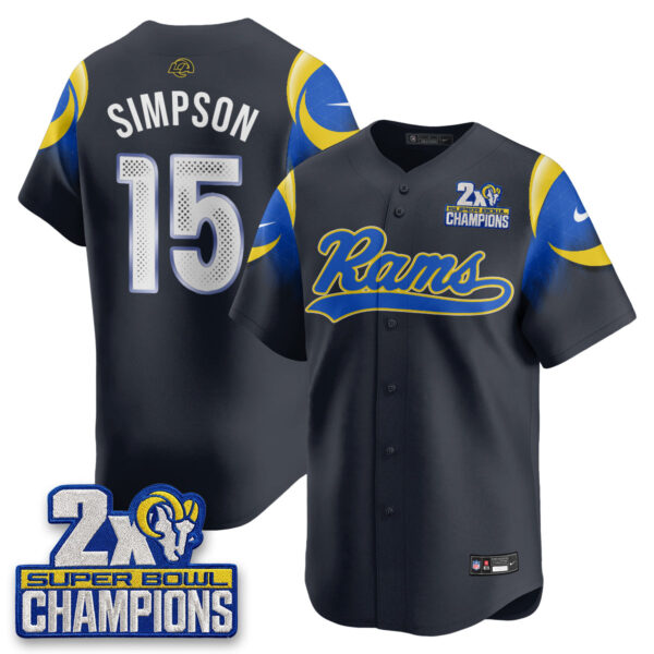Los Angeles Rams Ty Simpson 2X Champs Rivalries Vapor Baseball Jersey - All Stitched - Navy