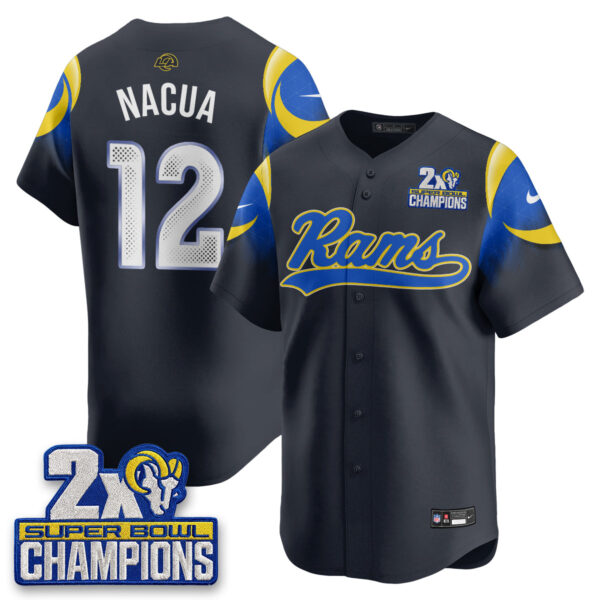 Los Angeles Rams Puka Nacua 2X Champs Rivalries Vapor Baseball Jersey - All Stitched - Navy