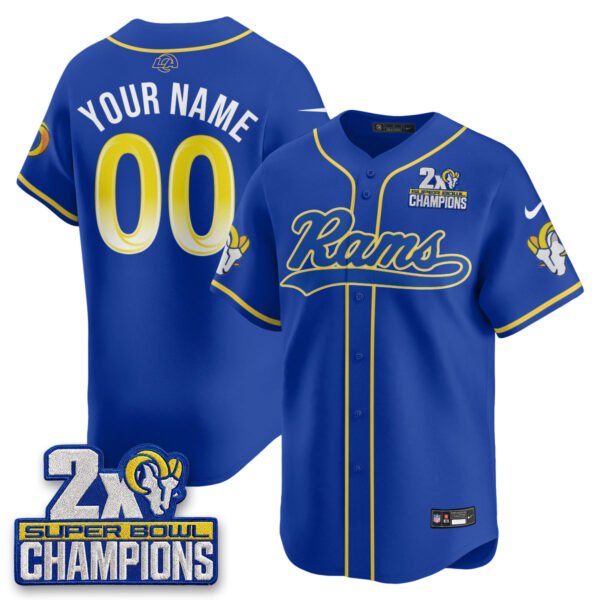 Los Angeles Rams 2X Champs Rivalries Vapor Custom Baseball Jersey - All Stitched - Royal