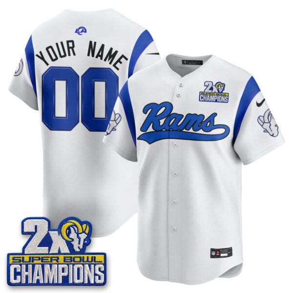 Los Angeles Rams 2X Champs Rivalries Vapor Custom Baseball Jersey - All Stitched - White