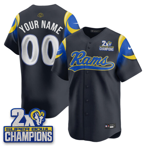 Los Angeles Rams 2X Champs Rivalries Vapor Custom Baseball Jersey - All Stitched - Navy