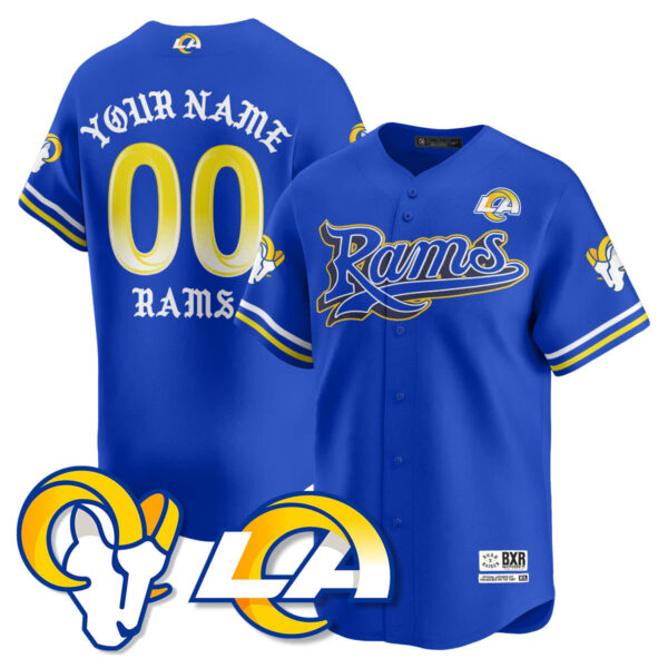 Los Angeles Rams Born Raised Baseball Jersey - All Stitched - Royal