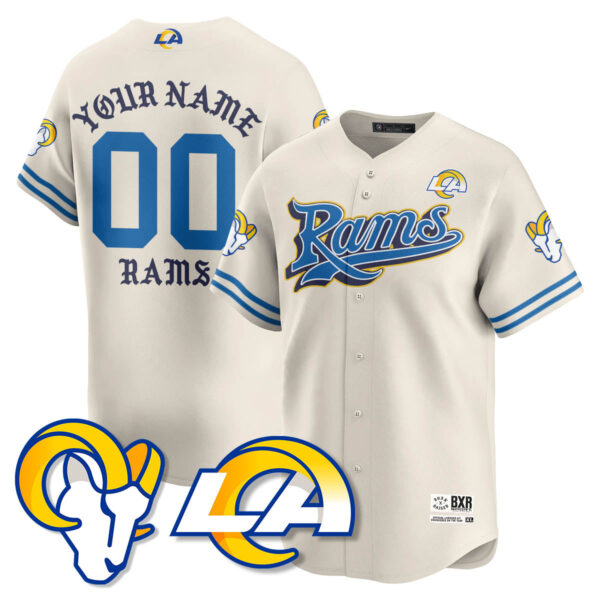 Los Angeles Rams Born Raised Baseball Jersey - All Stitched - Bone