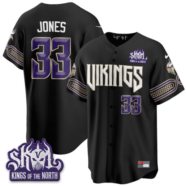 Minnesota Vikings Aaron Jones 2026 Rivalries Edition Vapor Baseball Jersey - All Stitched - Black