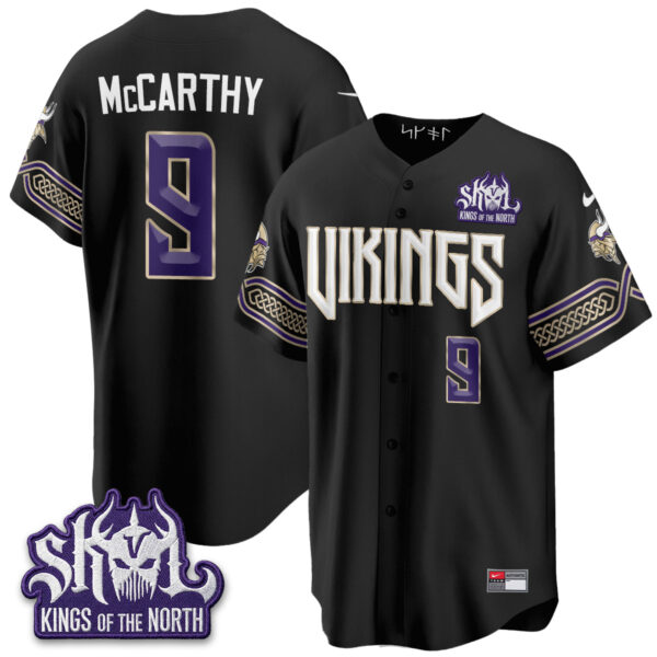 Minnesota Vikings J.J. McCarthy 2026 Rivalries Edition Vapor Baseball Jersey - All Stitched - Black