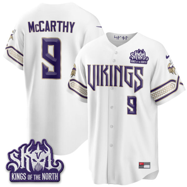 Minnesota Vikings J.J. McCarthy 2026 Rivalries Edition Vapor Baseball Jersey - All Stitched - White