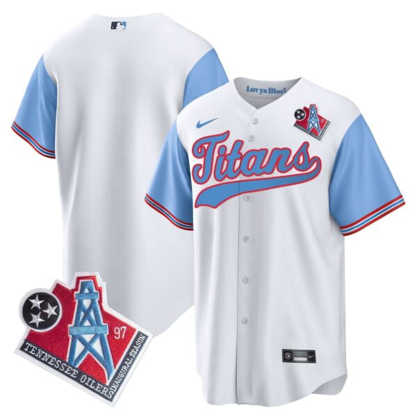 Tennessee Titans Team 1997 Throwback Limited Cool Baseball Jersey - All Stitched - Blue Sleeves