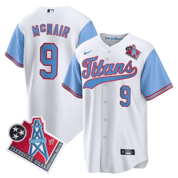 Tennessee Titans Steve Mcnair 1997 Throwback Limited Cool Baseball Jersey - All Stitched - Blue Sleeves