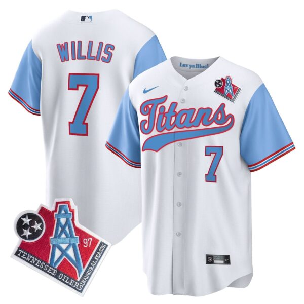 Tennessee Titans Malik Willis 1997 Throwback Limited Cool Baseball Jersey - All Stitched - Blue Sleeves