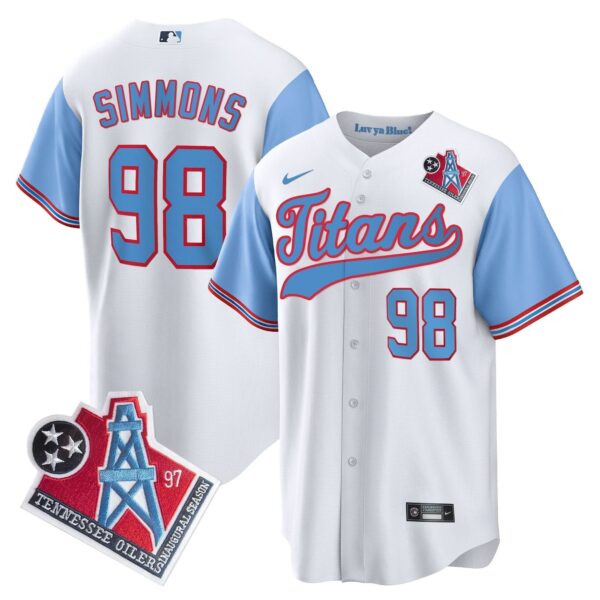 Tennessee Titans Jeffery Simmons 1997 Throwback Limited Cool Baseball Jersey - All Stitched - Blue Sleeves
