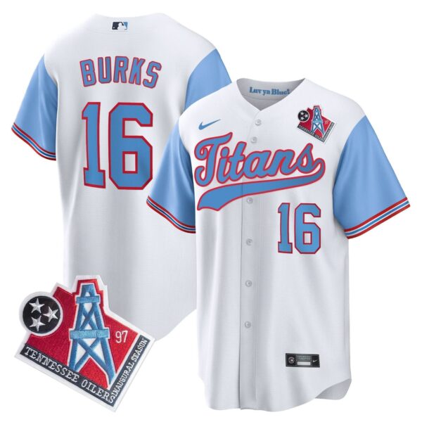 Tennessee Titans Treylon Burks 1997 Throwback Limited Cool Baseball Jersey - All Stitched - Blue Sleeves