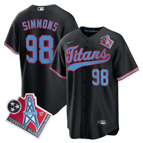 Tennessee Titans Jeffery Simmons 1997 Throwback Limited Cool Baseball Jersey - All Stitched - Black