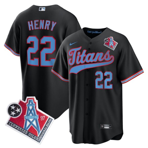 Tennessee Titans Derrick Henry 1997 Throwback Limited Cool Baseball Jersey - All Stitched - Black